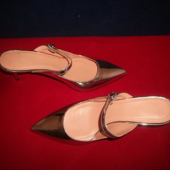 NWT J.Crew Colette Silver-Leather Pointy Side-Button-Strap Pumps Made in Italy - Picture 5 of 10